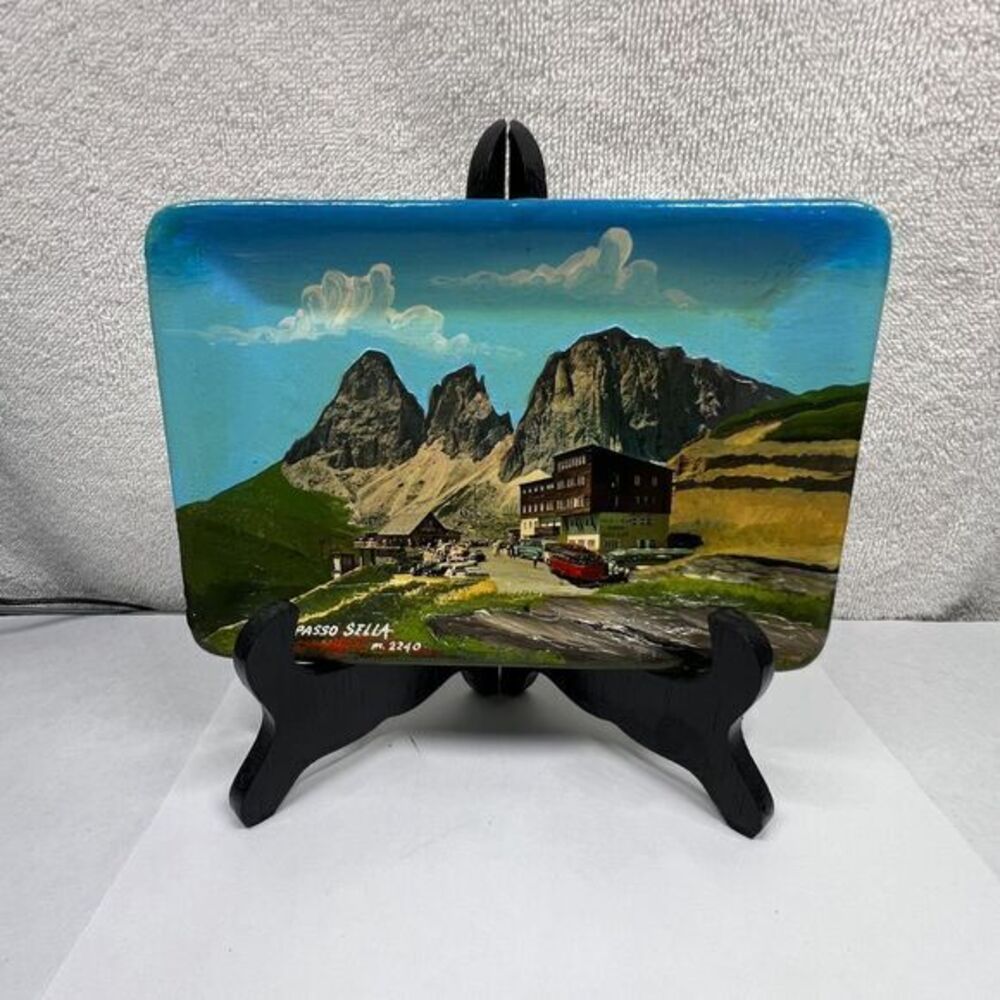 Vintage Dolomites Passo Sella Italy 3D Relief Souvenir Catchall Tray EP Stresa